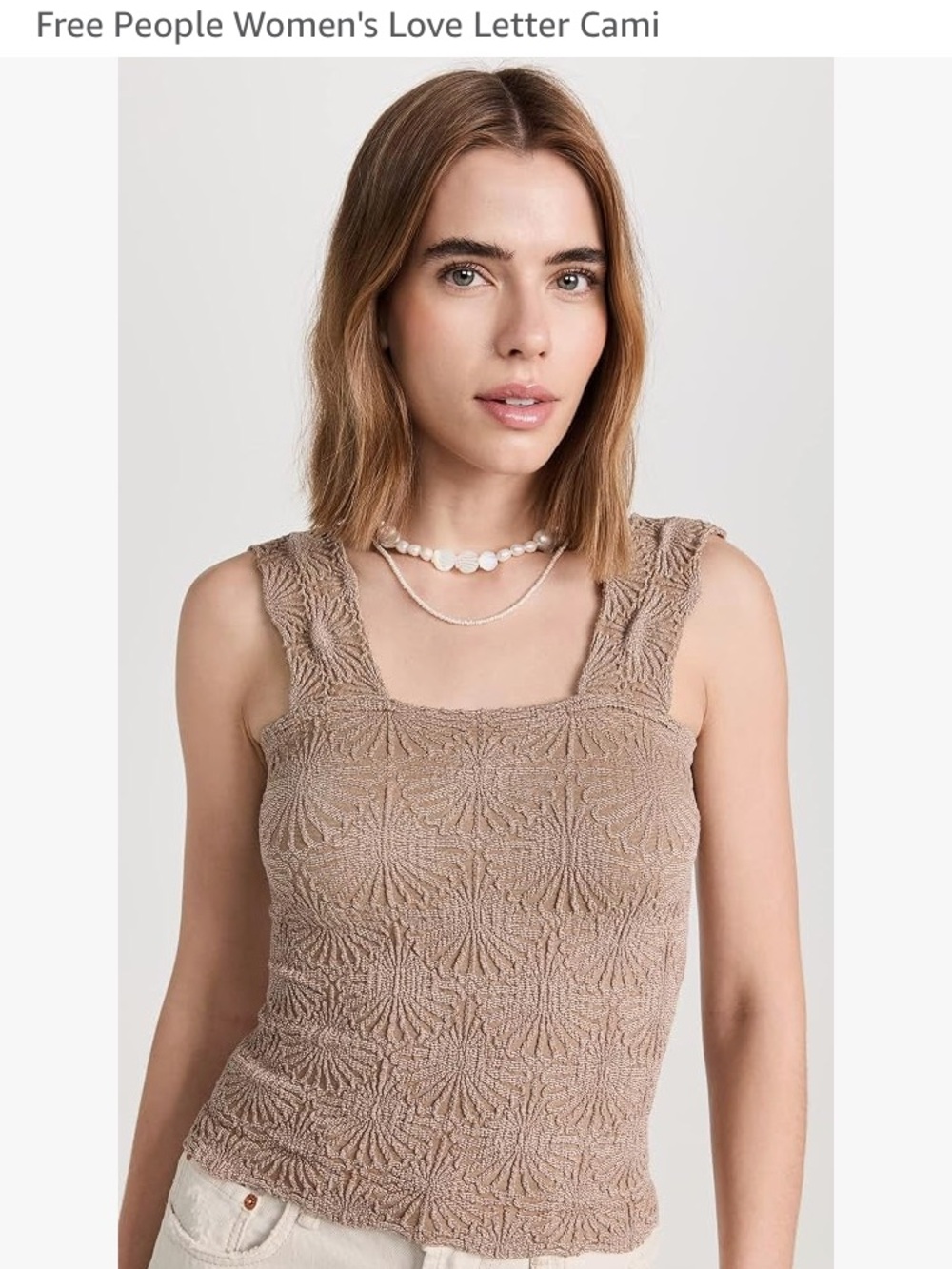 NWT Free People Taupe Textured Square-Neck Love Letter Cami